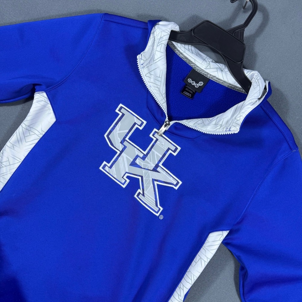 Gen2 Pullover Mens XL Blue Kentucky Wildcats Quarter Zip Hooded Sweatshirt Logo